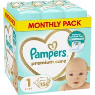 Pampers Premium Care Monthly Pack Νο1 (2-5kg) 156 бр (3x52 бр) - Pampers Premium Care Monthly Pack Νο1 (2-5kg) 156 бр (3x52 бр) -