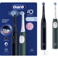 Oral-B Promo iO Series 2 Clean & Care Electric Toothbrush Black & Dark Green 2 бр - Електрическа четка за зъби с 3 програми за почистване и сензор за налягане в черно и тъмно зелено