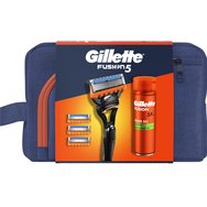 Gillette Promo Fusion 5 Razor 1 бр & Replacement Razor 4 бр & Sensitive Shave Gel 200ml & торбичка 1 бр