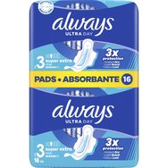 Always Ultra Day Super Extra Size 3 Wings Pads 16 бр - Големи ароматизирани дамски превръзки, неутрализиращи миризми, за комфорт и защита през целия ден