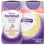 Nutricia Fortimel Forticare Sensations 2,4 kcal/ml Mango/Peach Перорален хранителен продукт, богат на протеини, минерали & микроелементи за справяне с проблеми на недохранване & малнутриция, свързани със заболяване, вкус манго праскова 4x125ml Nutricia Fortimel Forticare Sensations 2,4 kcal/ml Mango/Peach Перорален хранителен продукт, богат на протеини, минерали & микроелементи за справяне с проблеми на недохранване & малнутриция, свързани със заболяване, вкус манго праскова 4x125ml