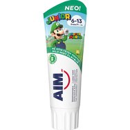Aim Junior 6-13 Years Super Mario Kids Tootpaste 75ml - Детска паста за зъби с мек вкус на мента, която предлага дълготрайна защита срещу кариес Aim Junior 6-13 Years Super Mario Kids Tootpaste 75ml - Детска паста за зъби с мек вкус на мента, която предлага дълготрайна защита срещу кариес