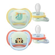 Philips Avent Ultra Air Nighttime Silicone Soother 0-6m Κωδ SCF376/24, 2 Τεμάχια Λαχανί / Γαλάζιο