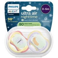 Philips Avent Ultra Air Nighttime Silicone Soother 0-6m Κωδ SCF376/25, 2 Τεμάχια Κίτρινο - Ανοιχτό / Λιλά