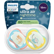 Philips Avent Ultra Air Nighttime Silicone Soother 18m+ Κωδ SCF376/32, 2 Τεμάχια Γαλάζιο - Κίτρινο