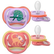 Philips Avent Ultra Colors of Nature Silicone Soother Ultra Soft 18m+ Код SCF349/47, 2 бр - Люлякови / Коралови дизайни