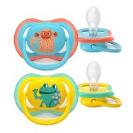 Philips Avent Ultra Colors of Nature Silicone Soother Ultra Soft 18m+ Код SCF349/58, 2 бр - Сини / Жълти дизайни - Ортодонтска силиконова залъгалка с големи отвори, която позволява на кожата на бебето да диша