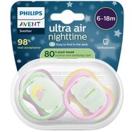 Philips Avent Ultra Air Nighttime Silicone Soother 6-18m Κωδ SCF376/29, 2 Τεμάχια Λαχανί - Ροζ