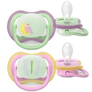 Philips Avent Ultra Air Nighttime Silicone Soother 6-18m Κωδ SCF376/29, 2 Τεμάχια Λαχανί - Ροζ