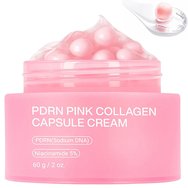 Medicube PDRN Pink Collagen Capsule Cream Крем за лице с капсули с DNA от сьомга & 5% ниацинамид за сияние, стягане & ефект Glass Skin 55g