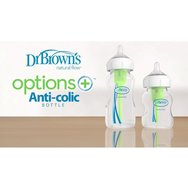 Dr. Brown’s Стъклена бебешка бутилка Options+ Anti-colic с широко гърло и силиконов биберон 0m+, 2x270ml