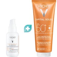 Vichy Комплект Capital Soleil UV-Age Daily Anti Photo-Ageing Water Fluid for Face Spf50+ Tinted 40ml & Fresh Protective Milk for Face & Body Spf50+, 300ml