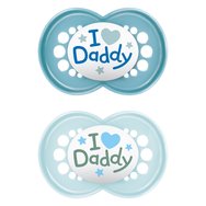 Mam Original Ι Love Daddy Silicone Soother 6-16m 2 бр, Код 170SB1c - Синьо / светло синя - Ортодонтска залъгалка със силиконова биберонка, удобна за бебешката кожа с практичен калъф за носене Mam Original Ι Love Daddy Silicone Soother 6-16m 2 бр, Код 170SB1c - Синьо / светло синя - Ортодонтска залъгалка със силиконова биберонка, удобна за бебешката кожа с практичен калъф за носене