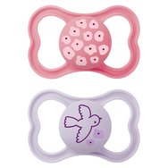 Mam Supreme Silicone Soother 16m+, 2 бр, Код 295SGc - Фуксия / Люляк - Ортодонтска силиконова залъгалка, която подпомага здравословното развитие на зъбите