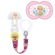 Mam Clip it! & Original Soother Код 319S 1 бр - розова - Ортодонтска силиконова залъгалка с опорна лента