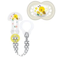 Mam Clip it! & Original Soother Код 319S 1 бр - Μπεζ - Ортодонтска силиконова залъгалка с опорна лента