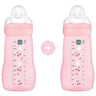 Mam Promo Easy Active Baby Bottle 2m+, Код 363SBc 270ml, 2 бр - розово - Полипропиленова бутилка със силиконов биберон със среден дебит Mam Promo Easy Active Baby Bottle 2m+, Код 363SBc 270ml, 2 бр - розово - Полипропиленова бутилка със силиконов биберон със среден дебит