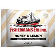 Fisherman's Friend Honey & Lemon Candies 25g - Бонбони без захар с аромат на ментол, които облекчават дискомфорта в гърлото, освежават & успокояват кашлицата, с вкус на мед & лимон Fisherman's Friend Honey & Lemon Candies 25g - Бонбони без захар с аромат на ментол, които облекчават дискомфорта в гърлото, освежават & успокояват кашлицата, с вкус на мед & лимон