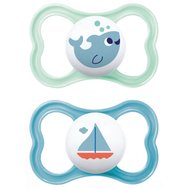 Mam Air Silicone Soother 16m+ 2 бр, Код 275SBc - Тюркоаз / Синьо - Ортодонтски силиконови залъгалки с калъф за носене