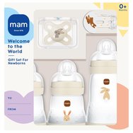 Mam Promo Welcome to the World Newborn Gift Set 0m+, 1 брой - Кремаво 2 - Бебешки комплект с 3 шишета & 1 залъгалка & 1 лента за залъгалка Mam Promo Welcome to the World Newborn Gift Set 0m+, 1 брой - Кремаво 2 - Бебешки комплект с 3 шишета & 1 залъгалка & 1 лента за залъгалка