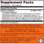 Now Foods Probiotic-10 25 Billion за физическа рехабилитация на храносмилателната система в човешкото тяло 50caps