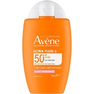 Avene Radiance Spf50+,1 Second Absorption Ultra Fluid 50ml - Лек флуиден слънцезащитен крем за лице с много висока защита, незабавна абсорбция, за естествен блясък на кожата & превенция на стареенето