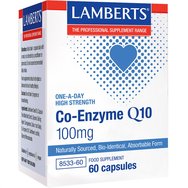 Lamberts Co-Enzyme Q10 100mg, 60caps - Хранителна добавка за подпомагане производството на енергия на клетъчно ниво с антиоксидантни свойства