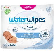 WaterWipes Baby Wipes 0m+, 240 бр (4x60 бр) - Ароматизирани бебешки кърпички с 99,9% вода и 0,01% екстракт от семки на грейпфрут