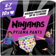 Ninjamas Pyjama Pants Girl 4-7 Years (17-30kg) 10 броя - Нощни пелени гащички за момичета от 4-7 години