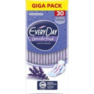 Every Day Lavender Fresh Lightly Scented Super Ultra Plus 30 Броя - Тънки Дамски Превръзки с Крило, Ядро с Технология Center Plus и Деликатен Аромат на Лавандула Every Day Lavender Fresh Lightly Scented Super Ultra Plus 30 Броя - Тънки Дамски Превръзки с Крило, Ядро с Технология Center Plus и Деликатен Аромат на Лавандула