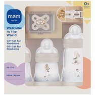 Mam Promo Welcome to the World Newborn Gift Set 0m+, 1 брой - Кремаво 2 - Бебешки комплект с 3 шишета & 1 залъгалка & 1 лента за залъгалка Mam Promo Welcome to the World Newborn Gift Set 0m+, 1 брой - Кремаво 2 - Бебешки комплект с 3 шишета & 1 залъгалка & 1 лента за залъгалка
