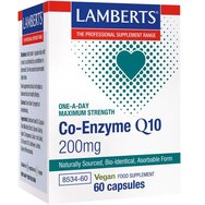 Lamberts Co-Enzyme Q10 200mg, 60caps - Хранителна добавка за подобряване на производството на енергия на клетъчно ниво с антиоксидантни свойства