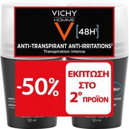 Vichy Promo Homme 48h Deodorant & Antiperspirant Roll-on 2x50ml - Мъжки дезодорант, рол-он против изпотяване против раздразнения, за защита до и 48 часа Vichy Promo Homme 48h Deodorant & Antiperspirant Roll-on 2x50ml - Мъжки дезодорант, рол-он против изпотяване против раздразнения, за защита до и 48 часа