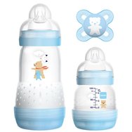 Mam Promo Easy Start Anti-Colic Starter Set Син 0m+, 1 брой, код 655G - Бебешки комплект с 2 шишета и 1 силиконова залъгалка, идеален за новородени
