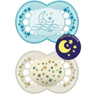 Mam Original Night Silicone Soother 16m+, 2 бр. Код 260S - Синьо / Кремаво