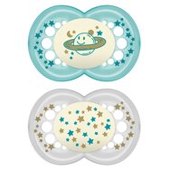 Mam Original Night Silicone Soother 16m+, 2 бр., Код 260S - сиво / синьо