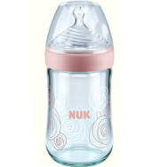Nuk Nature Sense Стъклена бутилка със силиконов отвор за зърна 1 (0-6 месеца) Средна дупка за мляко 240ml - розово
