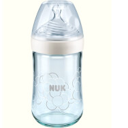 Nuk Nature Sense Стъклена бутилка със силиконов отвор за зърна 1 (0-6 месеца) Средна дупка за мляко 240ml - Бяло