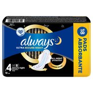 Always Ultra Secure Night Sanitary Towels with Wings Size 4, 18 бр