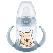 Nuk Disney Winnie the Pooh 6-18m First Choice Learner Bottle 150ml - Светло синьо - Пластмасова чаша за обучение за възраст 6-18 месеца с дръжки и силиконов накрайник