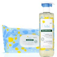 Klorane Bebe Combo Lavant Doux Calendula Gel 500ml & Gentle Cleansing Wipes 70 Парчета (1x70 Парчета) - Бебешки нежен почистващ гел за тяло - коса с органична невен и нежни почистващи кърпички за бебета и по-големи бебета с успокояващ невен Klorane Bebe Combo Lavant Doux Calendula Gel 500ml & Gentle Cleansing Wipes 70 Парчета (1x70 Парчета) - Бебешки нежен почистващ гел за тяло - коса с органична невен и нежни почистващи кърпички за бебета и по-големи бебета с успокояващ невен