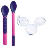 Mam Heat Sensitive Spoons & Cover Термочувствителни меки лъжици с калъф от 6+ месеца, 2 лъжици и калъф