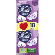 Every Day Sensitive Maxi Night Ultra Plus Value Pack Много тънки дамски превръзки с памучно покритие, идеални за нощта 18 парчет