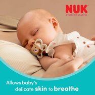 Nuk Perfect Match Air Silicone Soother 0-6m Ортодонтска силиконова залъгалка за бебета с мека смукателна част, добре вентилиран дизайн и кутия за стерилизация, 1 брой - Крем Nuk Perfect Match Air Silicone Soother 0-6m Ортодонтска силиконова залъгалка за бебета с мека смукателна част, добре вентилиран дизайн и кутия за стерилизация, 1 брой - Крем