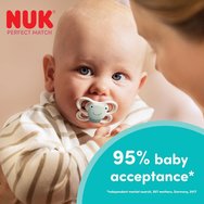 Nuk Perfect Match Air Silicone Soother 0-6m Ортодонтска силиконова залъгалка за бебета с мека смукателна част, добре вентилиран дизайн и кутия за стерилизация, 1 брой - Крем Nuk Perfect Match Air Silicone Soother 0-6m Ортодонтска силиконова залъгалка за бебета с мека смукателна част, добре вентилиран дизайн и кутия за стерилизация, 1 брой - Крем