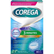 Corega 3 Minutes 36 Effer.tabs - Почистващи таблетки за изкуствени зъбни протези с ментова свежест
