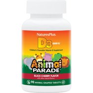 Natures Plus Animal Parade Vitamin D3 500IU 90 Chew.tabs - Витамин D3 Хранителна добавка за добра костна и имунна функция С вкус на черна череша