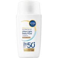 Nivea Sun Ultra Light Daily Fluid Spf50+ Tinted Тънко текстуриран слънцезащитен крем за лице с много висока защита срещу фотостареене 40ml - Medium