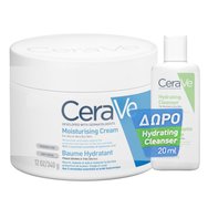CeraVe Promo Moisturising Cream for Dry to Very Dry Skin 340ml & Подарък Hydrating Cleanser 20ml - Хидратиращ крем за лице, крем за тяло за суха кожа и хидратиращ крем за лице, почистващ крем за тяло за нормална, суха кожа