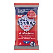 Wet Hankies Extra Safe Antibacterial Антисептични кърпички, които действат срещу микроби и грипни вируси 12 броя Wet Hankies Extra Safe Antibacterial Антисептични кърпички, които действат срещу микроби и грипни вируси 12 броя